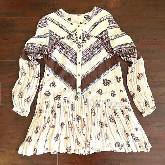 FREE PEOPLE From Your Heart Mini Dress Boho Long Sleeve Flowy Bohemian - Picture 6 of 15